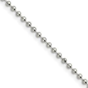 2.4mm Stainless Steel Beaded Chain Necklace, 24 Inch